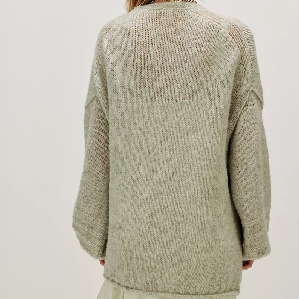 Free People Marina SoftSpun Cardigan Light Heather Grey Alpaca Wool Large NWT - Picture 11 of 12
